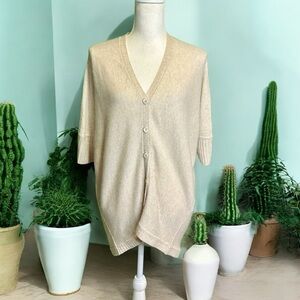 Dtlm Don’t Label Me 100% Cashmere Heathered Tan Short Sleeve Button-Up Cardigan